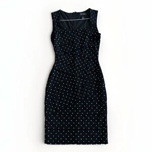 WHBM Polka Dot Ruched Sheath Dress Black White Bodycon Party Wedding Cocktail 0